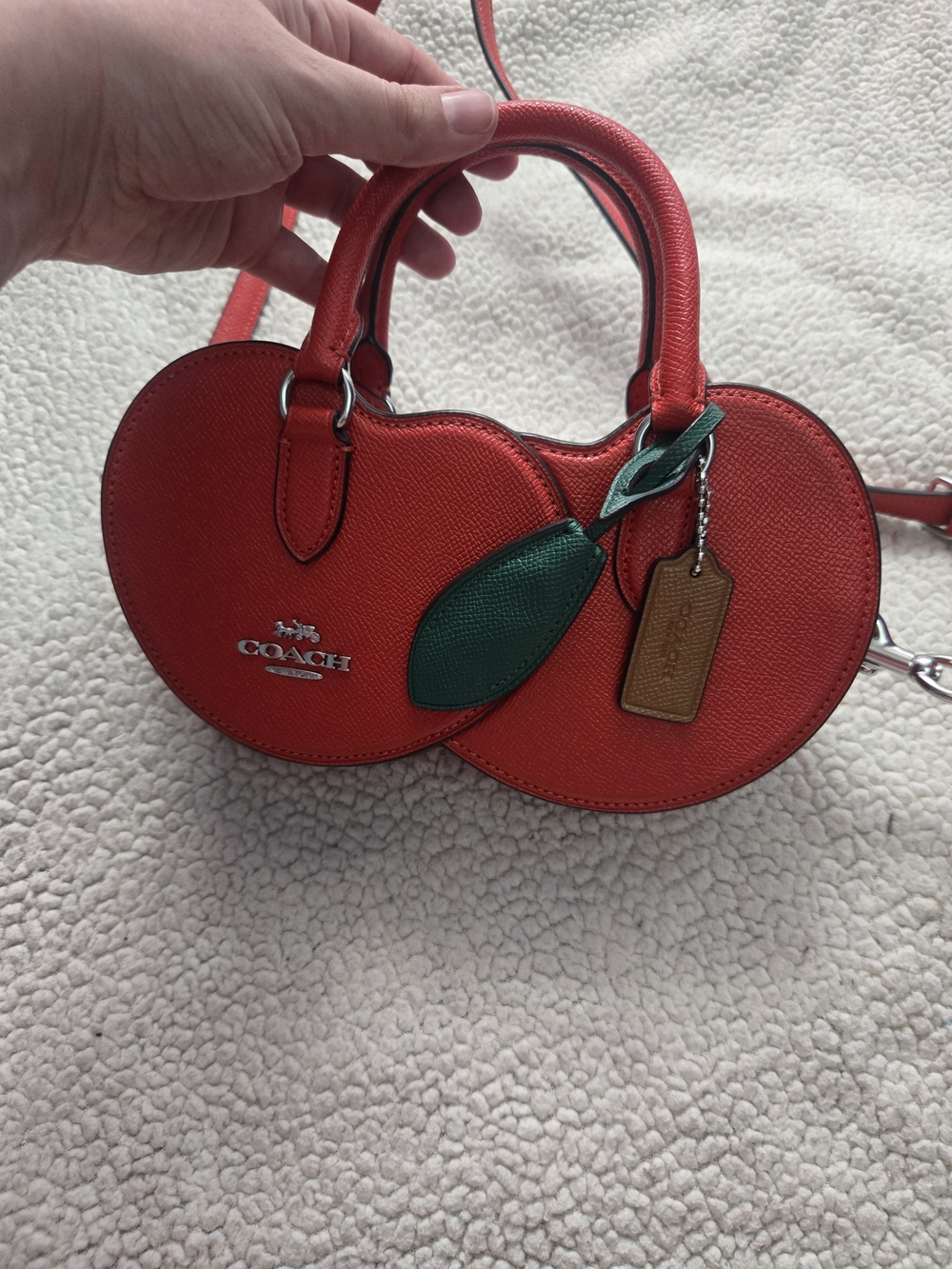 Coach Red Cherry Crossbody Bag with Green Leaf Accent - Picture 11 of 12